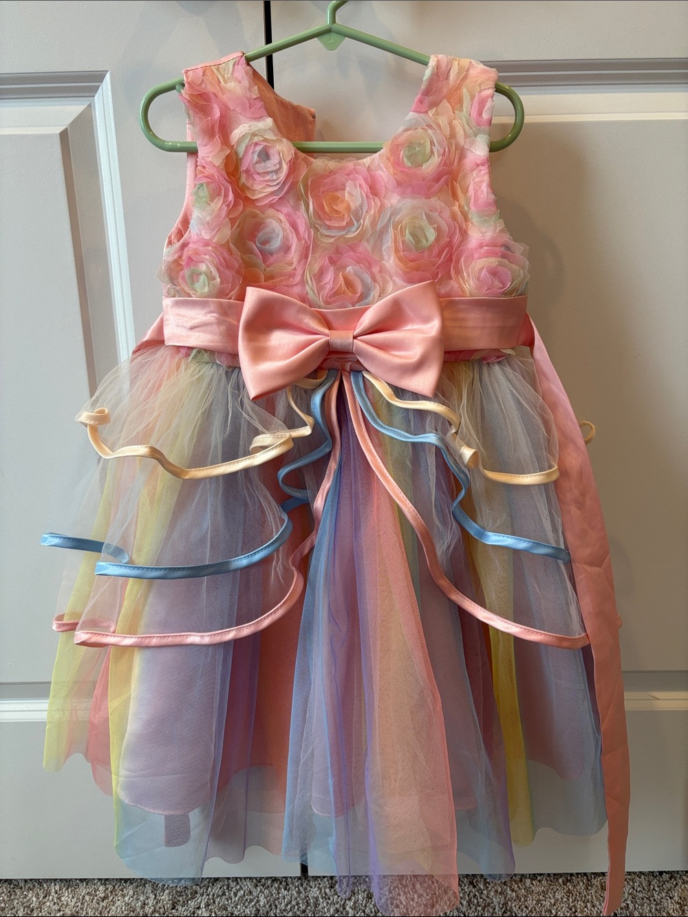 Pink Floral Rainbow Tulle Bow Dress for Girls